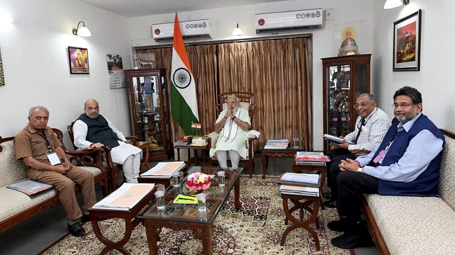 PM Modi chairs meeting of Somnath temple trust. Credit: PTI photo