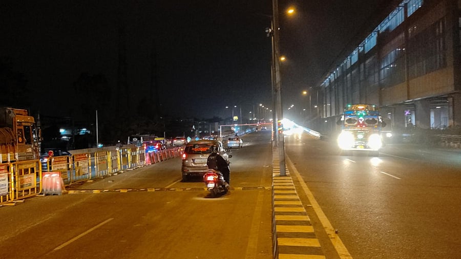 The flyover reopened for light vehicles on February 16 but heavy vehicle drivers illegally use it at night. Credit: DH Photo