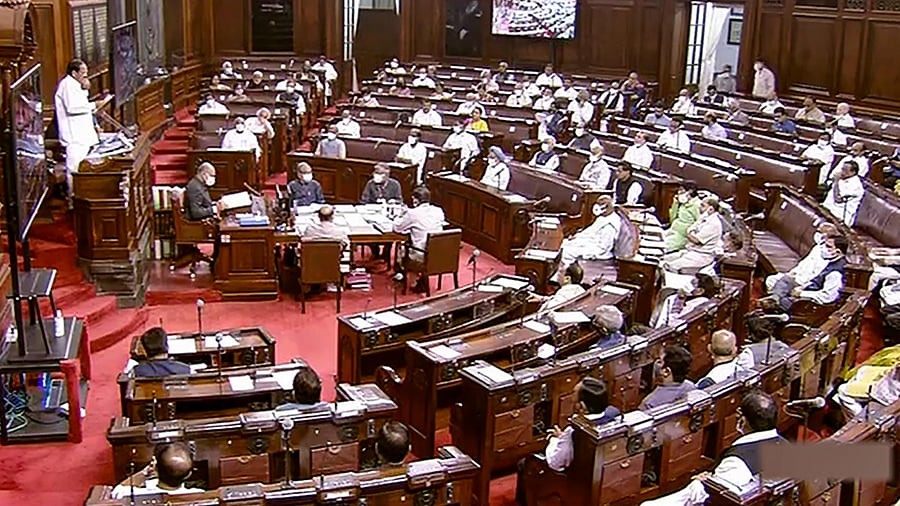 Parliamentarians in the Rajya Sabha, during the second part of the Budget Session, at Parliament House in New Delhi, Monday, March 14, 2022. Credit: PTI Photo