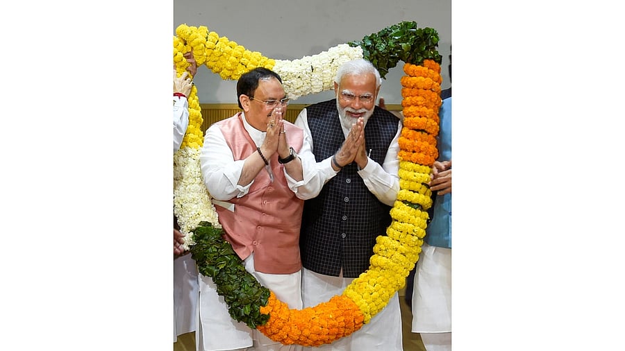 Prime Minister Narendra Modi and BJP president J P Nadda. Credit: PTI Photo