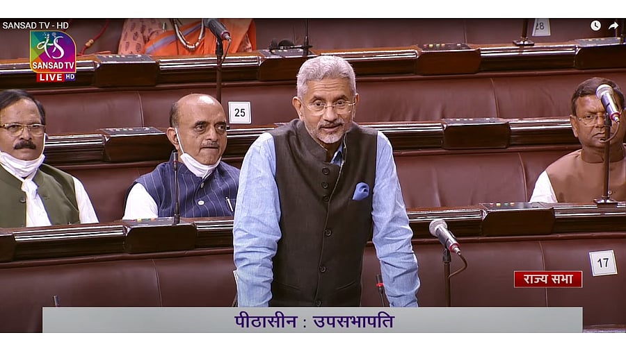 External Affairs Minister S Jaishankar addressing Parliament on Russia-Ukraine crisis. Credit: Sansad TV Screengrab
