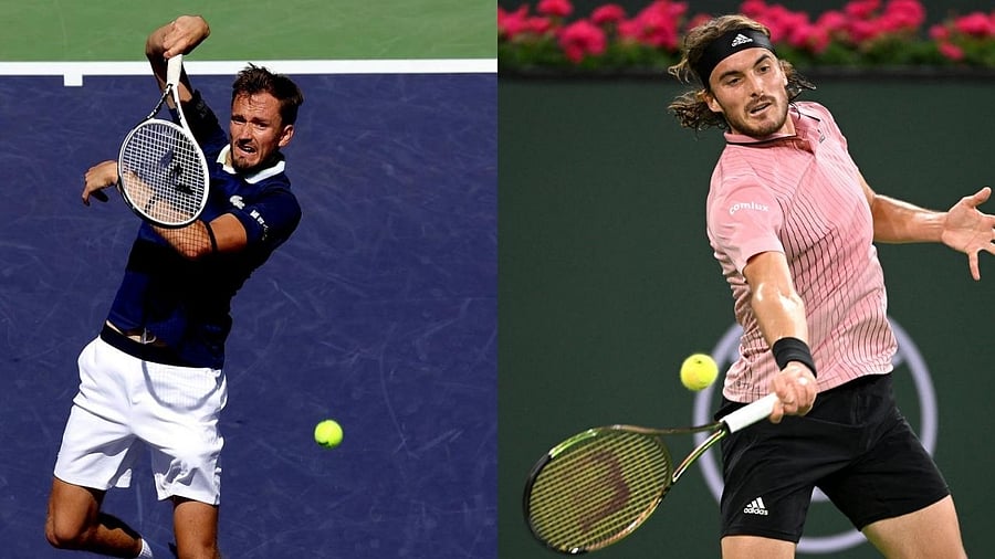 Daniil Medvedev and Stefanos Tsitsipas (R). Credit: AFP and USA Today Sports
