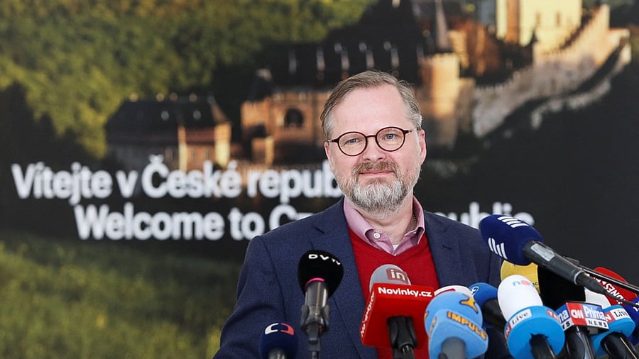 Czech Prime Minister Petr Fiala speaks after his arrival from Kyiv, where he met with Ukrainian President Volodymyr Zelenskiy, as Russia's invasion of Ukraine continues, in Prague. Credit: Reuters photo