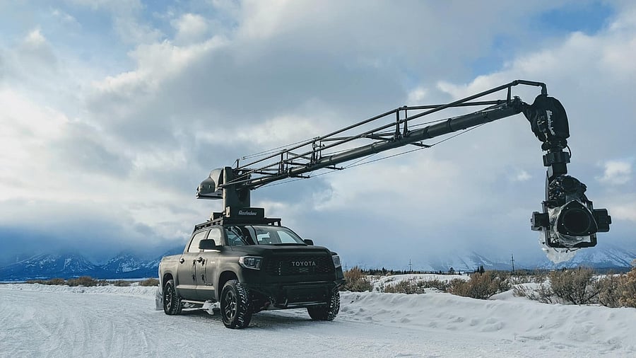 The 'Russian Arm' mounted atop a car, is generally used in chase sequences. Credit: Facebook/filmotechnic.ft