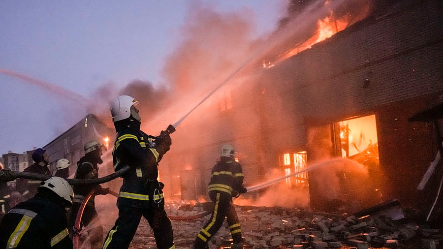 Russian forces destroyed a theater in Mariupol where hundreds of people were sheltering Wednesday and rained fire on other cities, Ukrainian authorities said. Credit: AP Photo