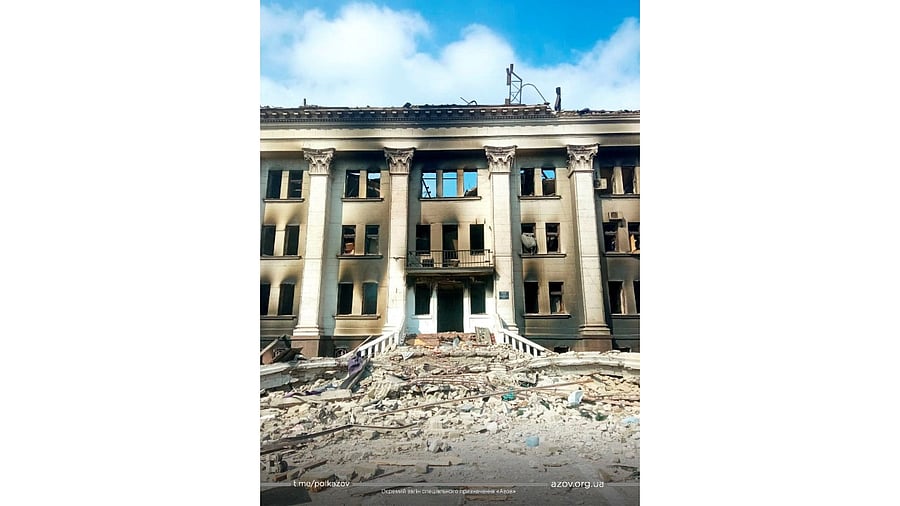 General view of the remains of the drama theatre which was hit by a bomb when hundreds of people were sheltering inside, amid ongoing Russia's invasion, in Mariupol, Ukraine. Credit: Reuters Photo