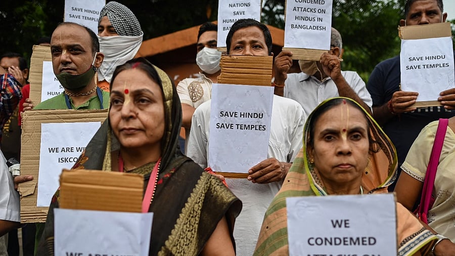 According to reports, a mob of over 200 people allegedly attacked the devotees and vandalised ISKCON Radhakanta temple in Dhaka late on Thursday. Credit: AFP Photo