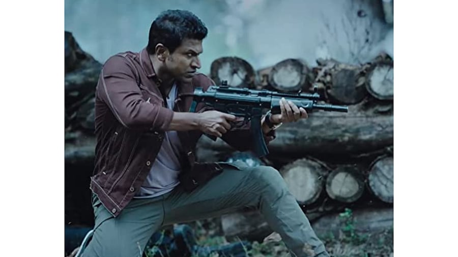 Puneeth Rajkumar in a still from 'James'. Credit: IMDb