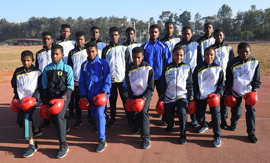 Siddi community children training at the Vidyanagar Sports Hostel under the Coach Dhana Sanjay. Credit: DH Photo/ B H Shivakumar