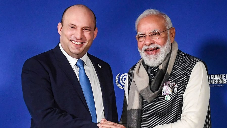The two leaders had first met on the sidelines of the UN Climate Change Conference (COP26) in Glasgow last October. Credit: PTI File Photo