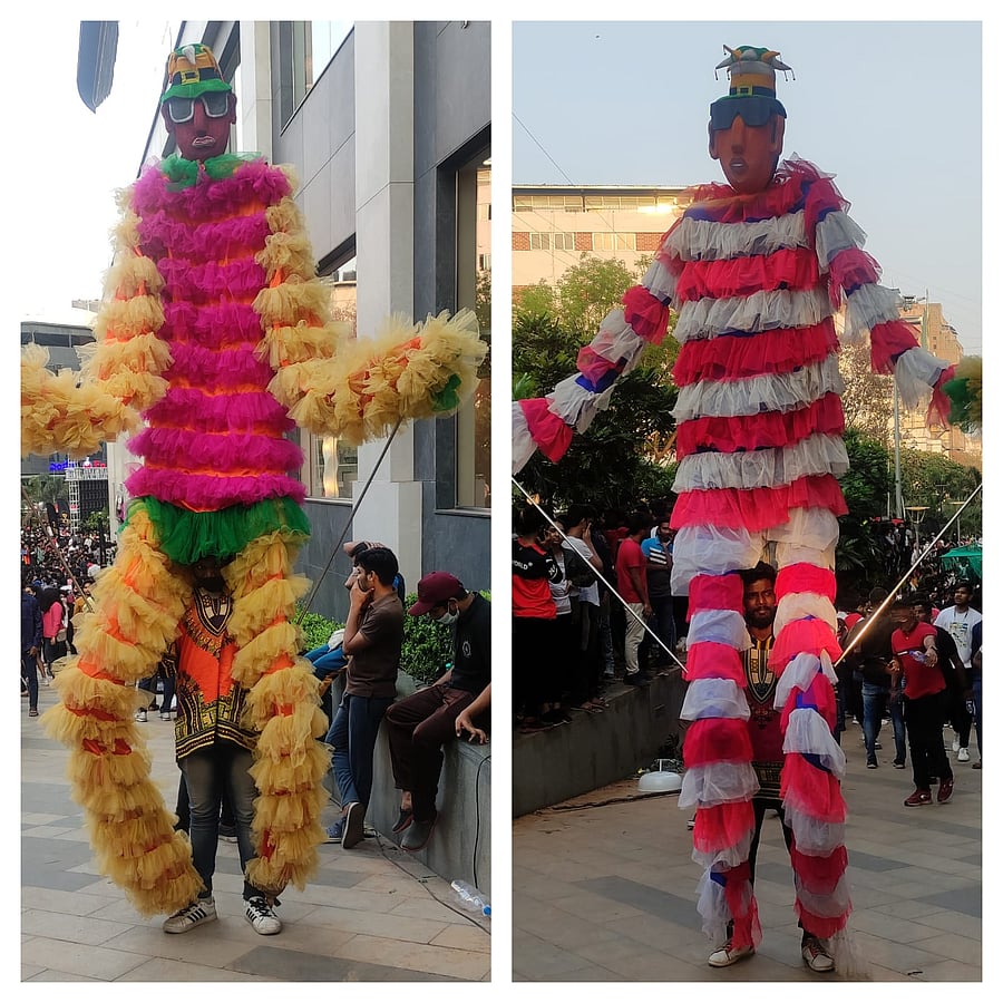 Anthony Das’ troupe performed the ‘tall man’ act on Church Street recently.