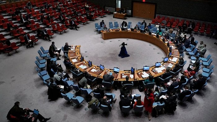 A general view shows a United Nations Security Council meeting, amid Russia's invasion of Ukraine, at the United Nations Headquarters in New York City, US. Credit: Reuters Photo