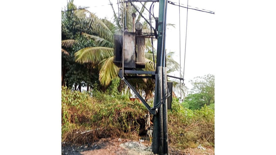 The transformer installed by Bescom close to Manganahalli bridge in Jnanabharathi limits exploded into a ball of fire spilling oil all over.