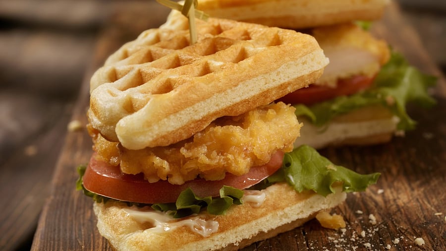 Fried chicken and waffle sandwich. Credit: iStock photo