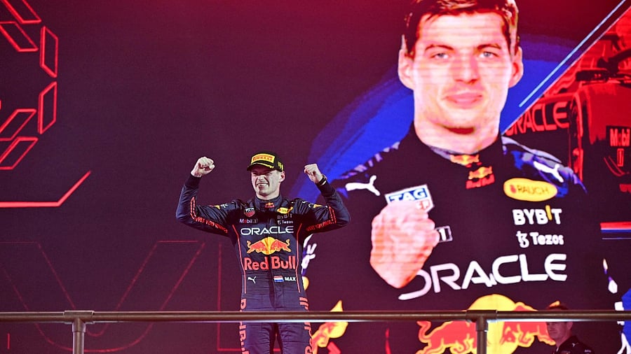 Verstappen celebrates after his win. Credit: AFP Photo