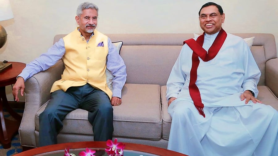 External Affairs Minister S Jaishankar meets Sri Lankan Finance Minister B Rajapaksa. Credit: PTI Photo