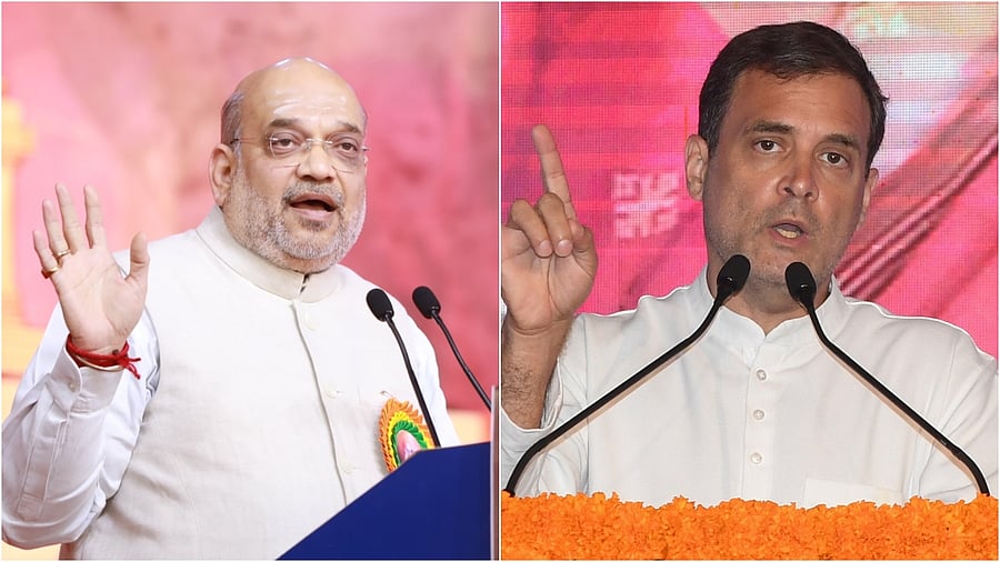 Union Home Minister Amit Shah and Congress leader Rahul Gandhi were in Bengaluru for key meetings of their respective parties. Credit: IANS, DH Photos