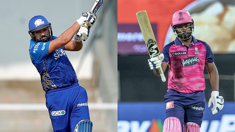 Mumbai Indians captain Rohit Sharma (L) and Rajasthan Royals skipper Sanju Samson. Credit: PTI Photos