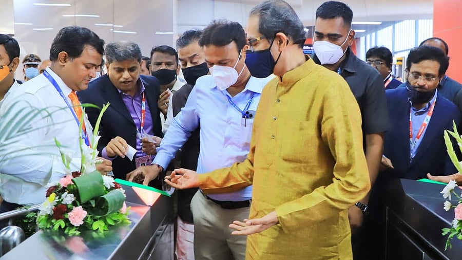 Maharashtra CM Uddhav Thackeray and his deputy Ajit Pawar inaugurated two Metro lines in Mumbai on the occasion of Gudi Padwa. Credit: DH Photo