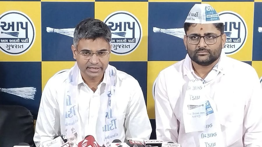 AAP Rajya Sabha MP Sandeep Pathak (L). Credit: DH Photo