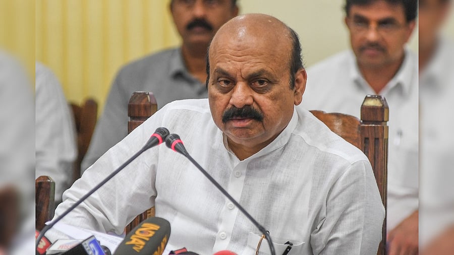 Basavaraj Bommai Chief Minister speaking in a press conference. Credit: DH Photo/S K Dinesh