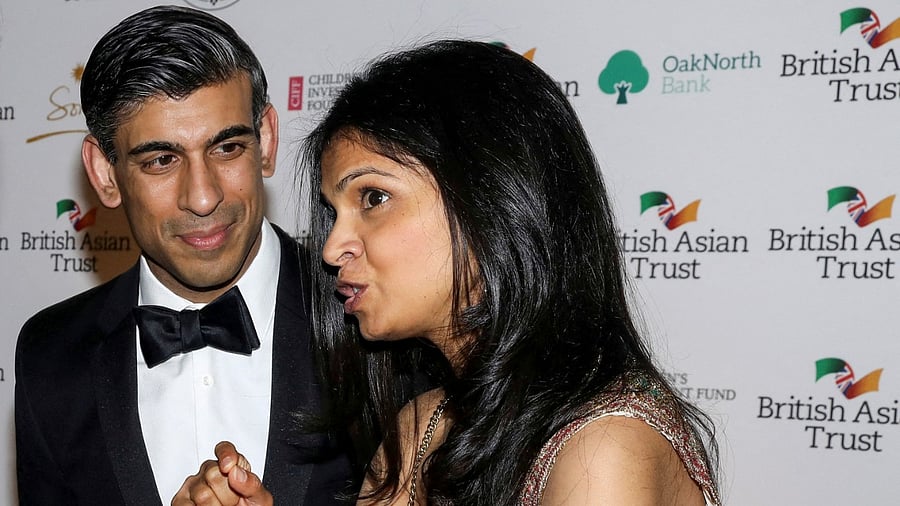 British Chancellor of the Exchequer Rishi Sunak and his wife Akshata Murthy attend a reception to celebrate the British Asian Trust at The British Museum. Credit: Reuters photo