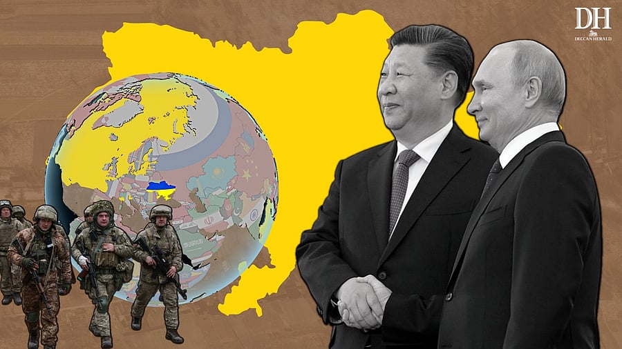 Beijing early on committed itself to the position that Russia was provoked into attacking its neighbor by the eastward expansion of NATO under US direction, even though Russian President Vladimir Putin has not listed that as his primary motive for invading. Credit: DH Creatives