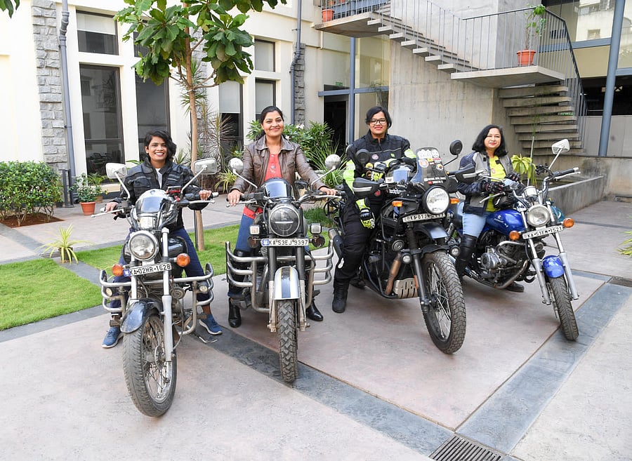 Keerthini M, Anita Naveen, Swathi R and Raja Lakshmi are part of the Women on Wheel bikers group in Bengaluru. DH Photo by B H Shivakumar