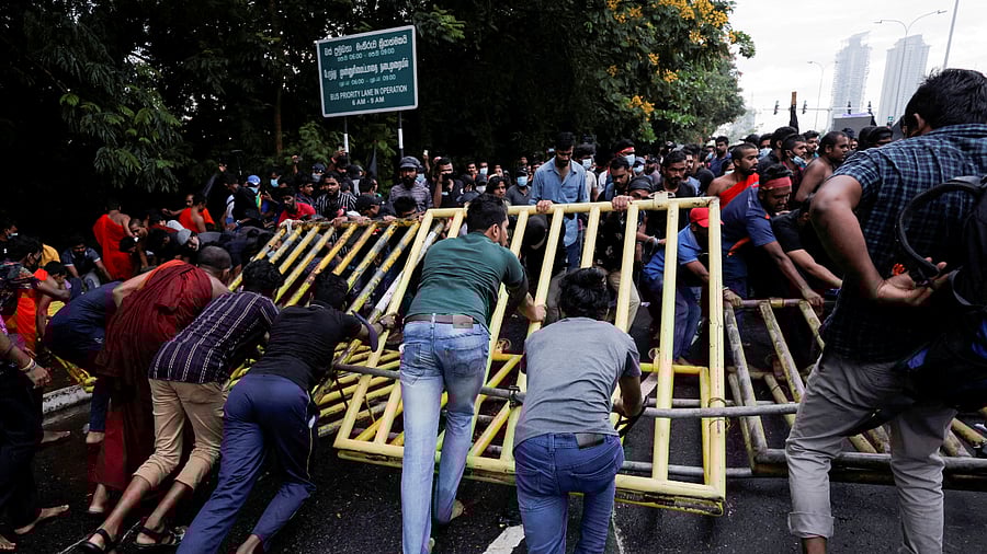 Protest against Sri Lankan President Gotabaya Rajapaksa near the parliament, in Colombo. Credit: Reuters Photo