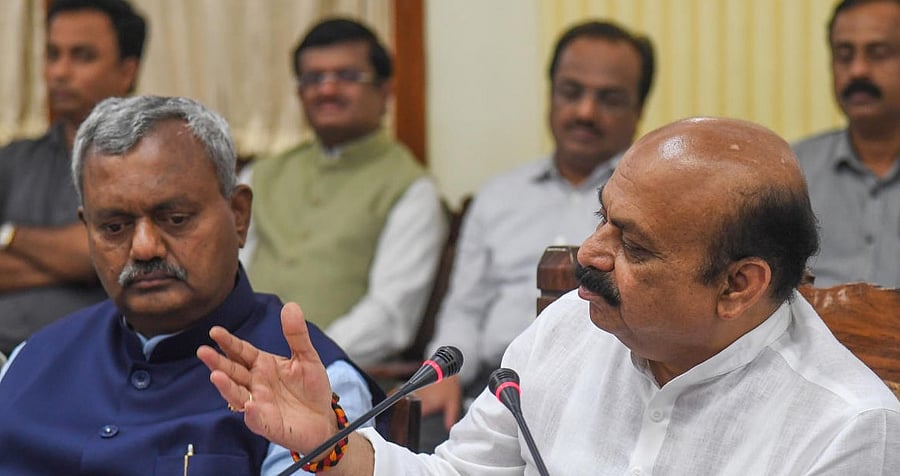 Basavaraj Bommai Chief Minister speaking in a press conference. Credit: DH Photo/SK Dinesh