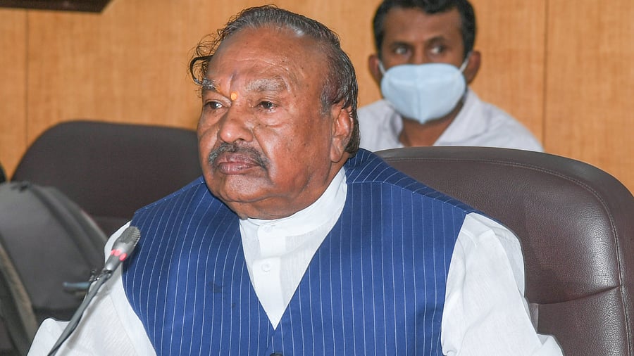 Rural Development and Panchayat Raj Minister K S Eshwarappa. Credit: DH File Photo