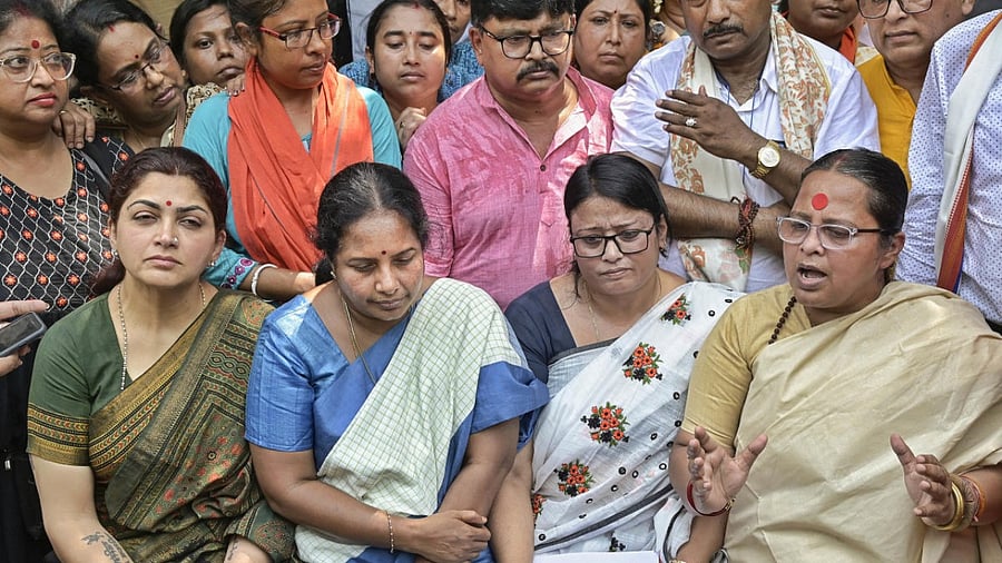 Members of BJP's fact finding team speak to media on the Hanshkhali gang rape case, in Nadia district. Credit: PTI Photo