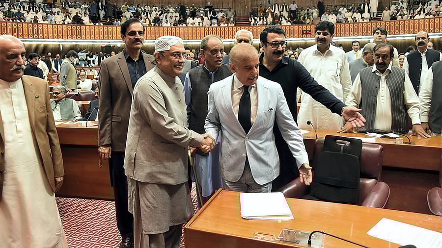 Shehbaz Sharif is congratulated on being elected the prime minister. Credit: AP/PTI Photo