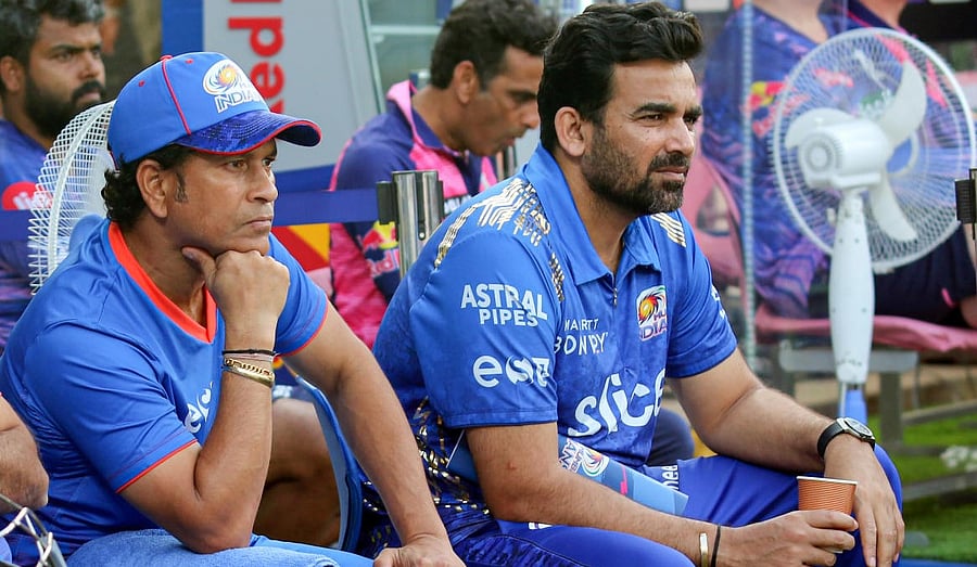 FILE Photo: Sachin Tendulkar, 'icon' of Mumbai Indians, and Zaheer Khan, Director of Cricket Operations of Mumbai Indians. Credit: PTI