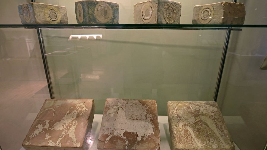 A picture shows Boukan glazed bricks repatriated from Switzerland on display at Iran's National Museum in Tehran. Credit: AFP Photo