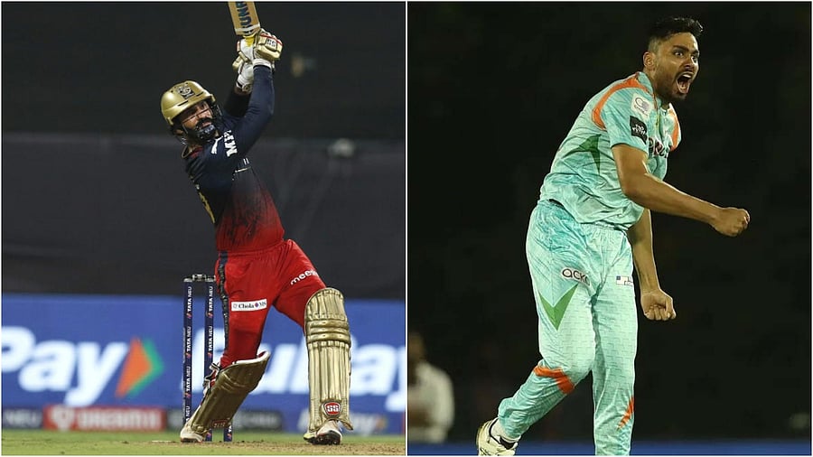 Dinesh Karthik (left) and Avesh Khan. Credit: PTI/IANS photos