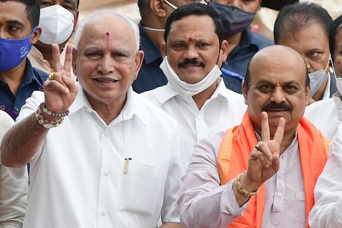 Yediyurappa with CM Bommai. Credit: DH Photo