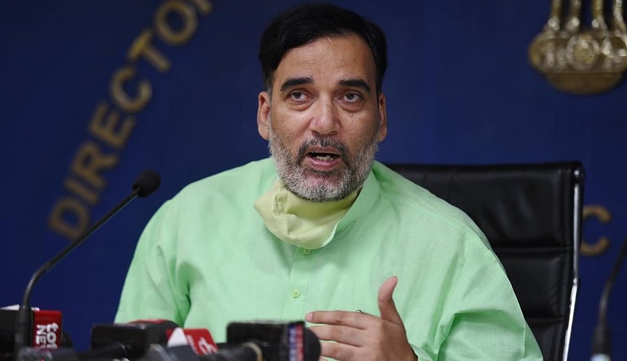 Delhi Environment Minister Gopal Rai addresses a press conference. Credit: PTI