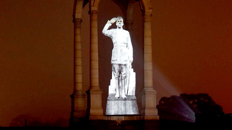 Hologram of the statue of Netaji Subhas Chandra Bose. Credit: PTI Photo