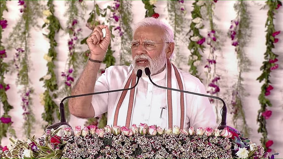 Prime Minister Narendra Modi during a rally on Panchayati Raj Day, at Palli in Samba district. Credit: PTI File Photo