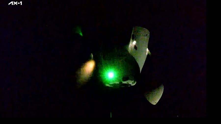 In this screengrab from a NASA TV broadcast the crew of the AX-1 mission undocked from the International Space Station on April 25, 2022. Credit: AFP Photo