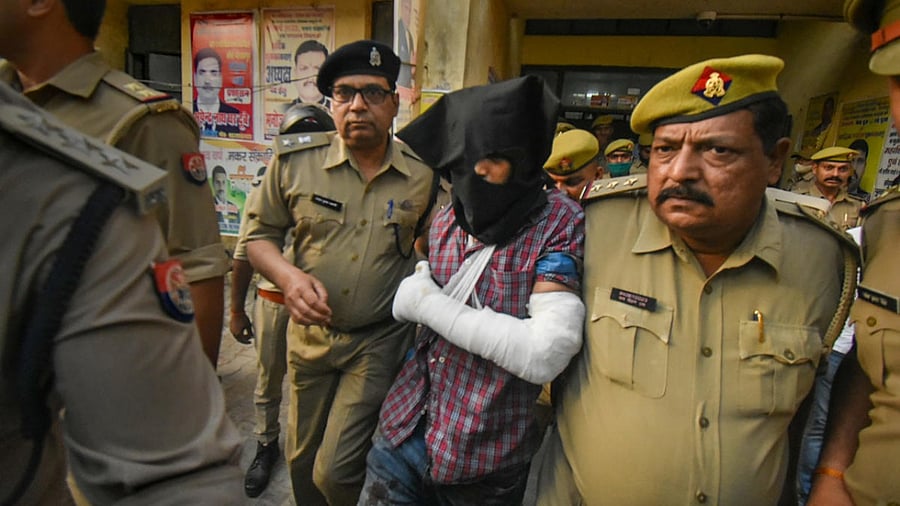 Ahmed Murtaza Abbasi, accused of attacking policmen outside the Gorakhnath temple, being presented in a court by police, in Gorakhpur. Credit: PTI file photo