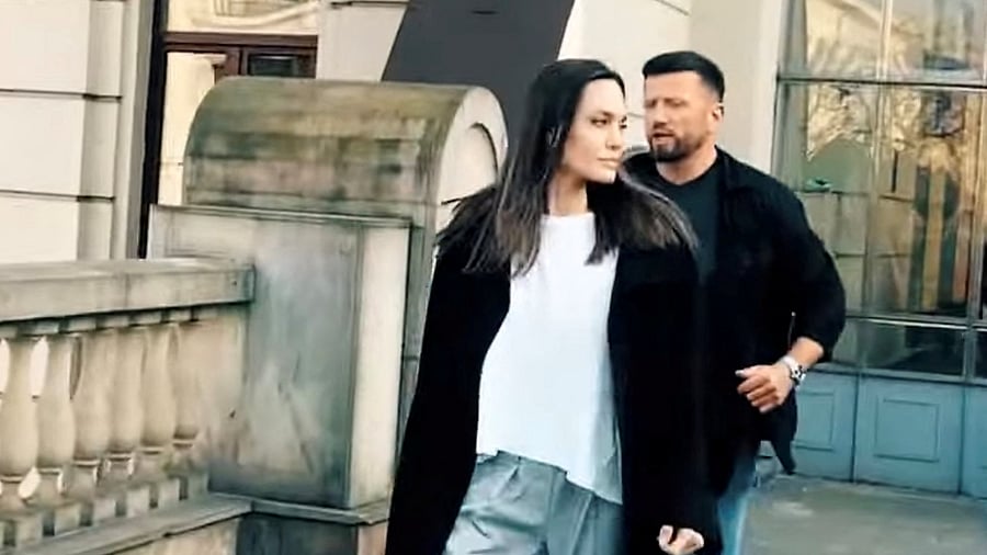 UNHCR Special Envoy Jolie evacuates Lviv railway station amid air raid siren. Credit: Reuters Photo