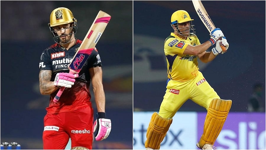 RCB captain Faf du Plessis (left) and CSK captain MS Dhoni. Credit: IANS photos/Twitter/@IPL