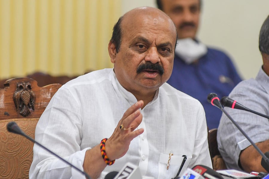 Basavaraj Bommai Chief Minister speaking in a press conference regarding Nandini Ksheera Samruddhi Sahakara Bank (milk cooperative bank) and relaunch the 'Yeshasvini' health scheme at Vidhana Soudha in Bengaluru on Wednesday, 30th March 2022. Credit: DH photo