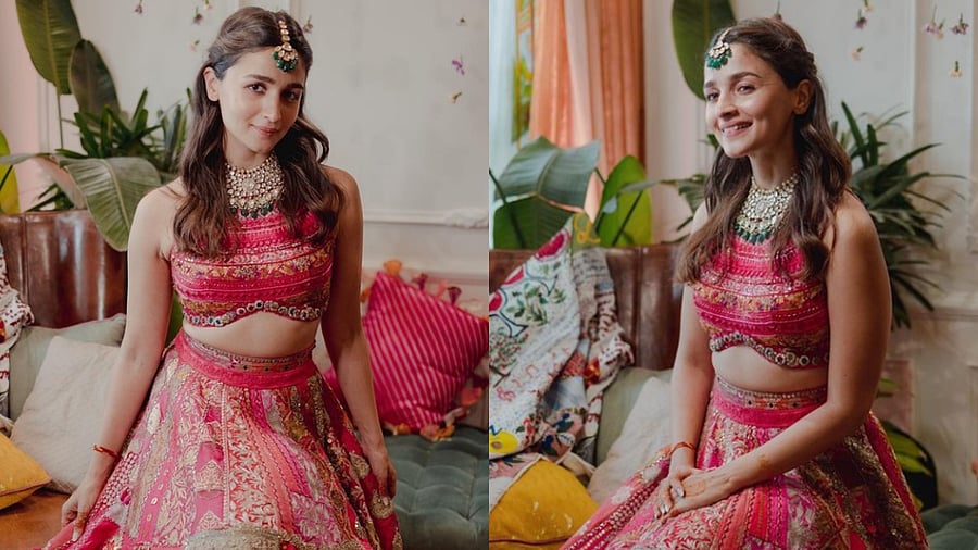 Alia Bhatt in her 'upcycled' lehenga designed by Manish Malhotra. Credit: Instagram/stylebyami