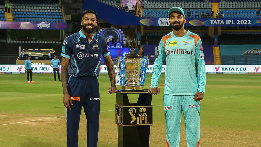 Gujarat Titans and Lucknow Super Giants skippers Hardik Pandya and K L Rahul. Credit: PTI Photo