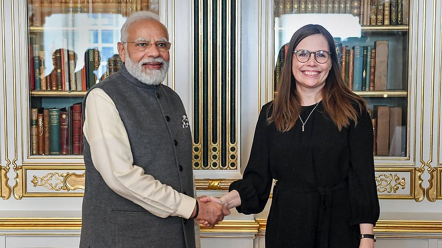 Prime Minister Narendra Modi with Prime Minister of Iceland Katrín Jakobsdóttir. Credit: PTI Photo