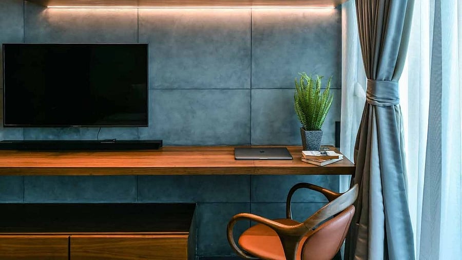 Flexible work desks, folding details and expandable units can bring a variety of modules within the layout. Credit: Prashant Bhat