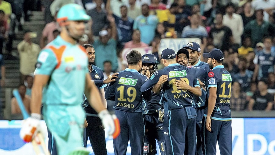 Gujarat, led by Hardik Pandya, climb to the top of the table while Lucknow slip to second but still in with a strong chance of making the play-offs. Credit: PTI Photo